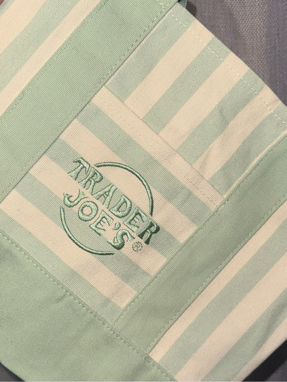 Trader Joe's Striped Mini Canvas Tote Bag in Mint and Cream